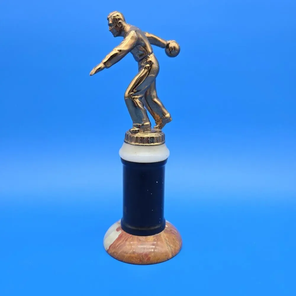 Vintage 1952 Marble Bakelite Brass Bowling Trophy 9 Inches Beautiful